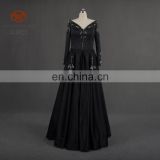 Supplier In Suzhou V Neck Beaded Long Sleeve Black Prom Dress