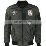 Custom Nylon Plain Green Flight Bomber Jacket With Patches thumbnail-2