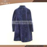 Top Quality Australia Sheepskin Coat Women Dark Blue Winter Cashmere Long Fur Coat thumbnail-2