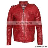 Girl's Waxed Washed Military Real Leather Jacket (Red)