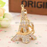 2017 New Arrival Wholesale Gold Plating White Rhinestone Eiffel Tower Paris Keychain