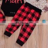 "Daddy's Little Man" 2019 Boys Black Rompers Outfits & Kids Plaid Full Print Pants & Baby Hat 3pc Set thumbnail-5