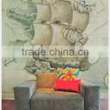 custom printed map wallpaper, roller blind and upholstery for hotel decoration