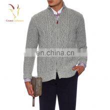 Men Cashmere Wool Turtle Neck Cable Cardigan thumbnail-1