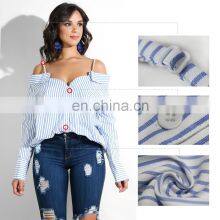 Wholesale Custom Women Sexy Through the Shoulder Strap Button-down Stripe Casual Pleasure Long-sleeved Shirt Women Casual Home w thumbnail-2