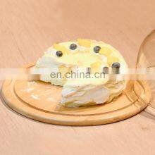 Flat Round Bamboo Cake Serving Plate Wood Dessert Stand Cheese Display With Dome Lid thumbnail-1