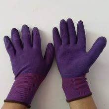 Purple Polyester Thread 13 Gauge Knitted Purple Foamed Wrinkled Latex Palm Coated Safety Work Gloves thumbnail-4