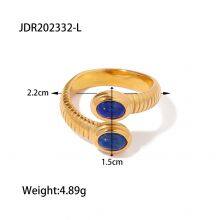 Gold Plated Stainless Steel Natural Stone Ring for Women Blue Irregular Gemstone Statement Ring Waterproof Hypoallergenic Jewelry thumbnail-1