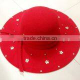 Fashion Women Flower Pearl Beaded Large Brim Trilby Fedora Hats With Ribbon thumbnail-6