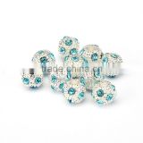 Top Quality 8mm Aquamarine Color Metal Style #2 Caystal Rhiestone Ball Shape Shape Spacer Silver Plated 10pcs Per Bag