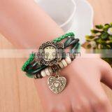 In Stock 8 Colors Fashion Women Handmade Women Watch Retro Leather Bracelet Heart Decoration Quartz WristWatches thumbnail-6