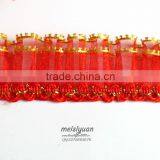 Double Layer Chiffon Tule Red Chiffon Lace Flower Trim thumbnail-2