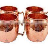 4 PCS SET FDA APPROVED BARREL HAMMERED FINISH MOSCOW MULE PURE COPPER MUG, BPA FREE PURE COPPER/LAB TESTED/MADE IN INDIA