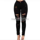 2017 Summer Latest Design Mid Waist Pure Colors Plus Size Holes Denim Jeans Pants Skinny Pant for Sexy Girls thumbnail-2