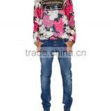 2015 New Fashion Round Neck Floral Printed Long Sleeve Polo Womens T-shirt Wholesale thumbnail-2