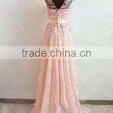 Pink High Neck Lace Low Back Cut Arabic Evening Dress Long thumbnail-2