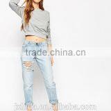 Wholesale Ladies Solid Color Cropped Crewneck Sweatshirt thumbnail-2
