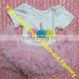 Latest Birthday Design Toddler Girl Boutique Clothes Kids Girls White Print Cotton Romper With Flower Bubble with Lace