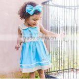 Girls Boutique Dress Kids 100% Cotton Blue Dress Sister Clothing thumbnail-1