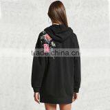 High Quality Windproof Blcak Embroidered Floral Hoodie Womens Long Jackets thumbnail-4