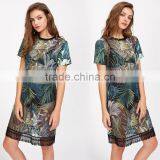 WOMEN Sexy Short Shirt Dress, Printed and Mesh Design Black Dress thumbnail-5