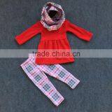 2016 Valentine's Day Full Stock 3 Pieces Scarf Red Top Kids OUTFITS Pant Set Hot Sell Boutique Clothes Kids Sets thumbnail-1