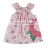 children frocks designs girl party dress rose printing summer dress hand make flower boutique baby clothes