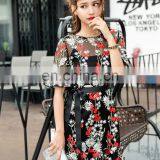 Heavy Embroidered Black Short Sleeve Round Neck Midi Length Girl Gorgeous Lace Dress thumbnail-2