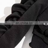 Women Zip up Buckle Close Long Ruched Sleeve Cropped Black Bomber Jacket thumbnail-4