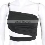 Hot Wholesale Women's Ladies Sexy Irregular One Shoulder Hollow Out Backless Crop Top thumbnail-4