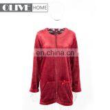 Woman's Fur Trim Cardigan With Long Sleeve Solid Flannel Pyjamas Bathrobe With Zipper thumbnail-1