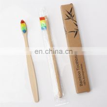 Bamboo organic toothbrush flat handle rainbow bristle custom logo manufacturer