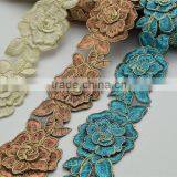 14yards High Quality Vintage Metallic Rayon Embroidery Lace Trim Flower Wide 6cm thumbnail-1