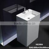 Solid Surface Stone Resin Square Free Standing Pedestal Resin Wash Basin,,Artificial Stone Freestanding Washing Basin thumbnail-4