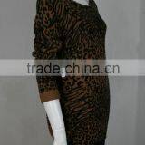 Ladies' Scoop Neck Long Sleeve Pullover Knitted Sweater With Piece Dyed & Leopard Print thumbnail-2