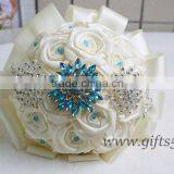 Handmade Silk Flower Bouquets Vintage Inspired Alternative Large Satin Roses Wedding Bridal Bouquet thumbnail-1