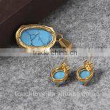 S0921-G-BL-TLIN 316l Stainless Steel Jewelry, Fashion Jewelry ,Natural Blue Stone Jewelry With 18K Gold thumbnail-3