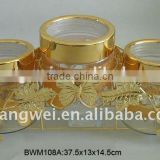 golden decal glass jar set