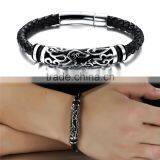 Fashion Mens Jewelry Customrized Logo Stainless Steel Beads Leather Bracelet thumbnail-4
