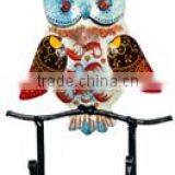 IRON PAINTED OWL HANGER 2 HOOK RED & BLUE thumbnail-1
