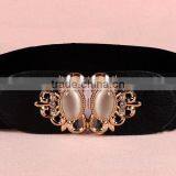 Wholesale Opal Stone Inlaid Flower Pattern Alloy Buckle Sex Women Lady Wide PU Waist Belt thumbnail-2