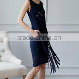Fashion Clothing OEM Star Detailing Sleeveless Midi Women Tassels Dress thumbnail-3