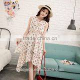 Floral Print Ruffles Chiffon Maxi Dresses Strap v Neck Beach Summer Dress thumbnail-1