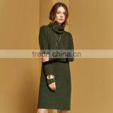 2017 Fashion Design Ladies Green Color Turtleneck Sweater Dress thumbnail-1