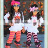 Ruffle Toddler Turkey Outfits Turkey Football T-shirt and Striped Ruffle Pants Sets Boutique Remakes Little Girls Clothing Sets thumbnail-1