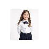 Cute Baby Girl Cotton School Uniforms Blouse With Long Sleeve , White