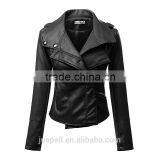 Zippered Faux Leather Moto Jacket/ Fashion Women 's PU Leather Jacket thumbnail-2