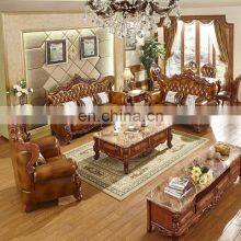 American Style Antique Solid Wood Genuine Leather Sofa Set Living Room Furniture thumbnail-1