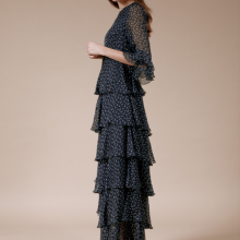 Ladies' 100%silk Chiffon Short Sleeve Ruffler Edge Print Dress thumbnail-2