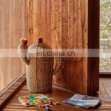 Rustic Water Hyacinth Pompom Cactus Hamper Home Decoration Kid Toy Storage Basket Orgnazer Iron Frame Best Price Wholesale thumbnail-5